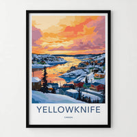 Yellowknife Poster - Canada Travel Art - Colorful Winter Harbor Home Decor