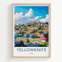 Yellowknife Poster - Canada Travel Art - Vibrant Lakeside Dwellings Home Decor