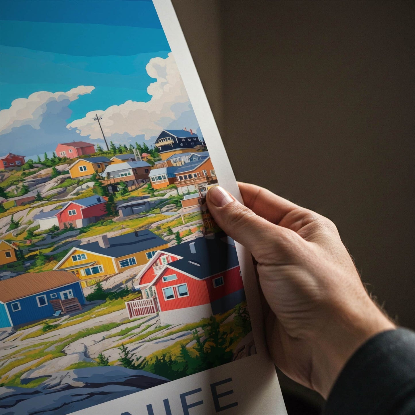 Yellowknife Poster - Canada Travel Art - Vibrant Lakeside Dwellings Home Decor