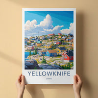 Yellowknife Poster - Canada Travel Art - Vibrant Lakeside Dwellings Home Decor