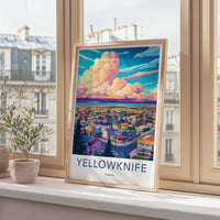 Yellowknife Poster - Canada Travel Art - Vibrant Town Clouds Home Decor
