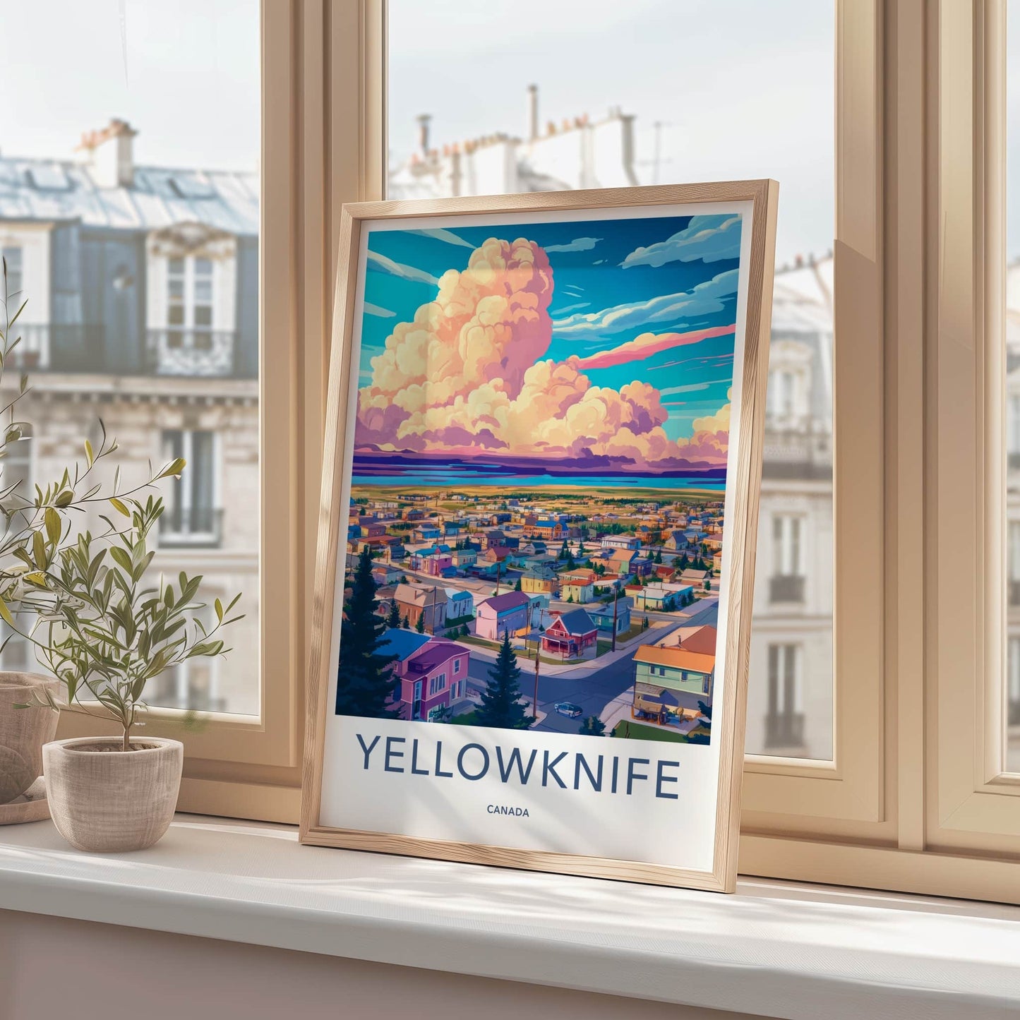 Yellowknife Poster - Canada Travel Art - Vibrant Town Clouds Home Decor
