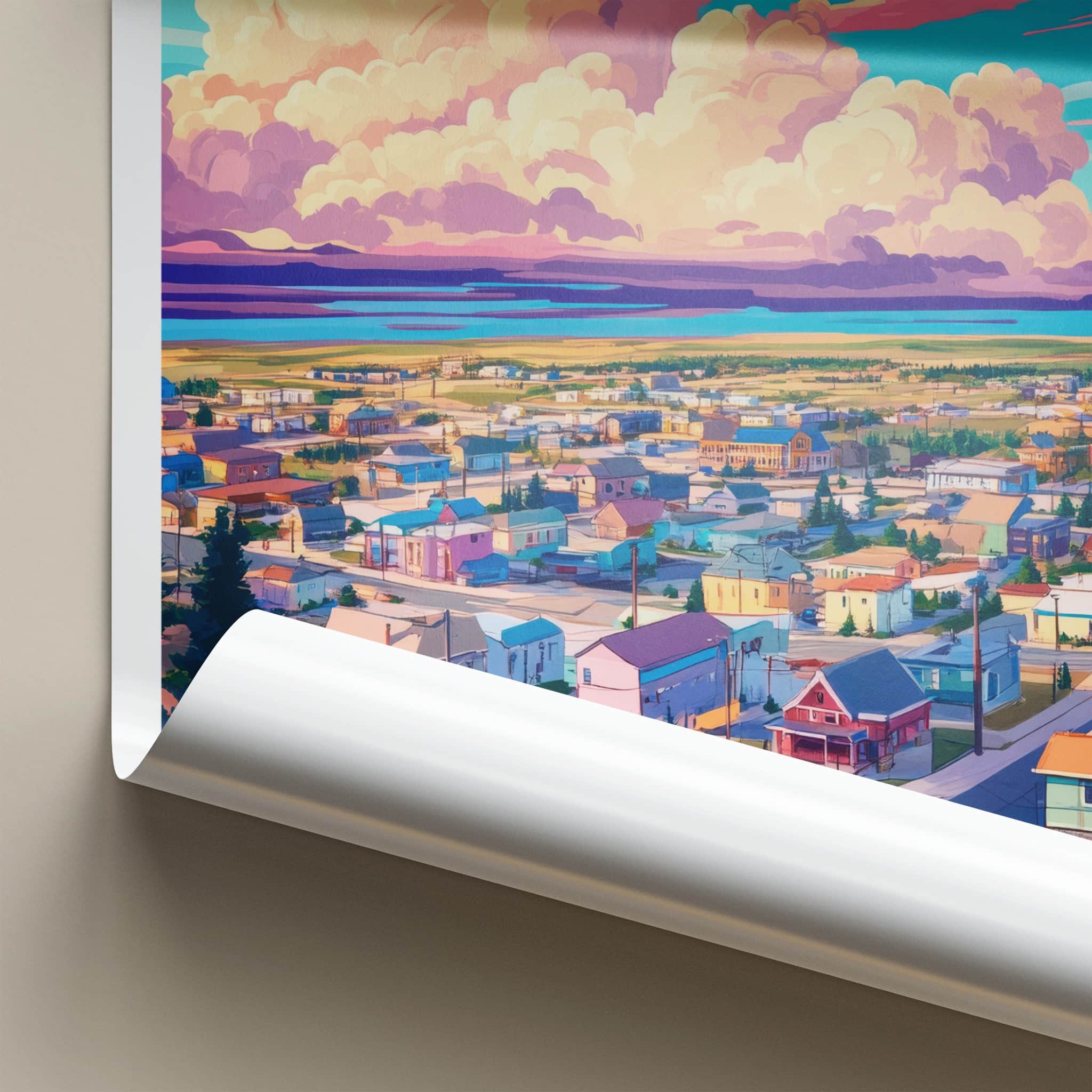 Yellowknife Poster - Canada Travel Art - Vibrant Town Clouds Home Decor