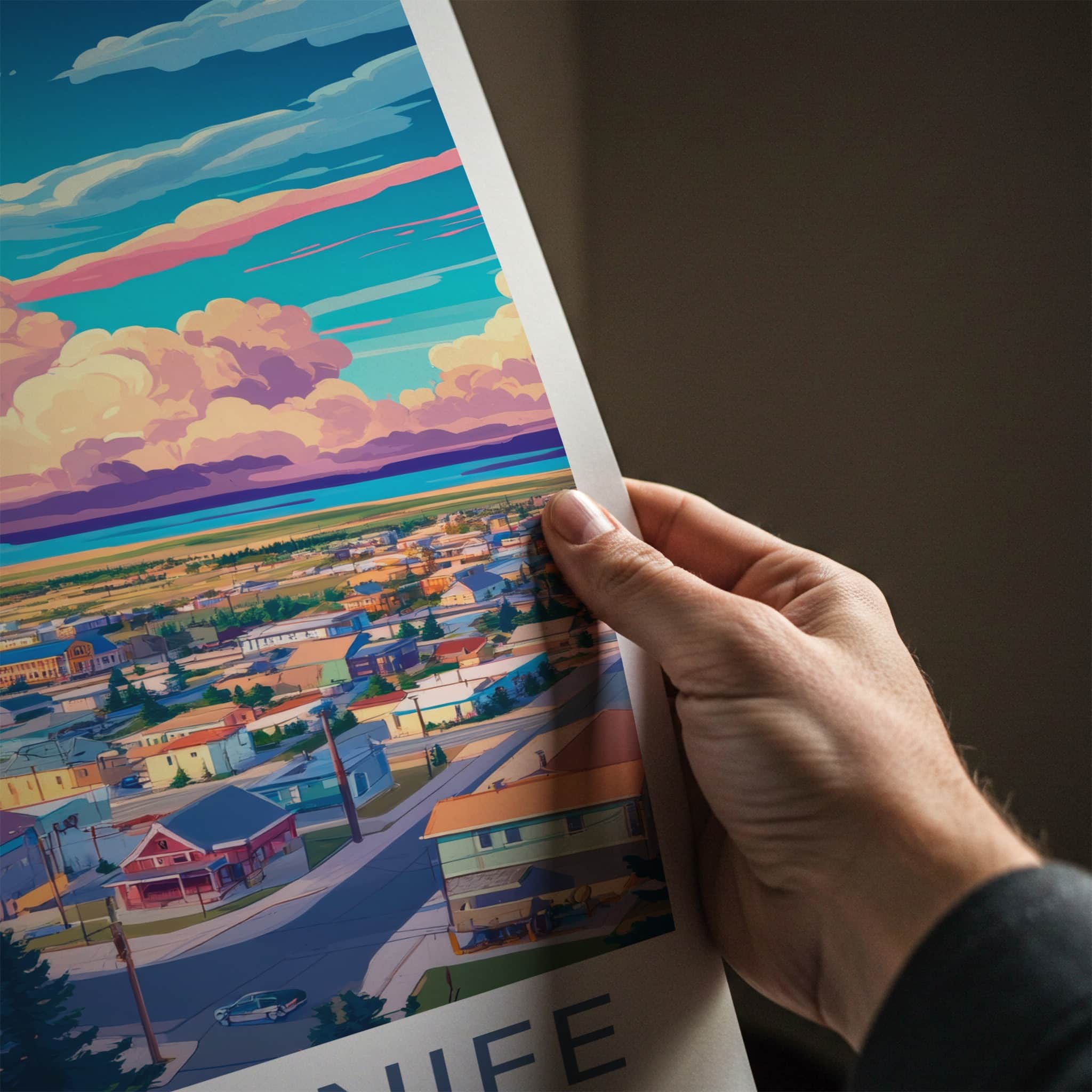 Yellowknife Poster - Canada Travel Art - Vibrant Town Clouds Home Decor