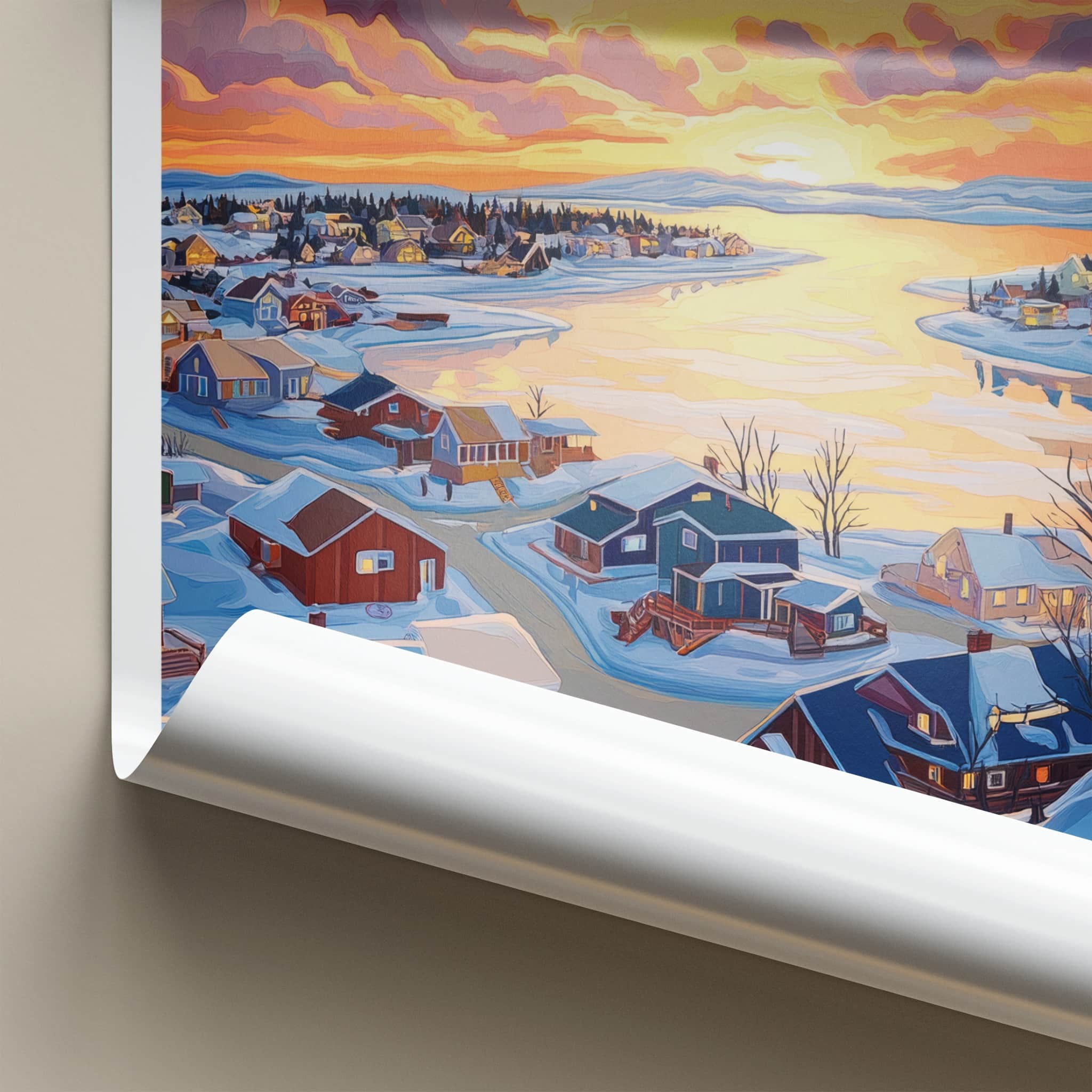 Yellowknife Poster - Canada Travel Art - Winter Lakeside Sunset Home Decor