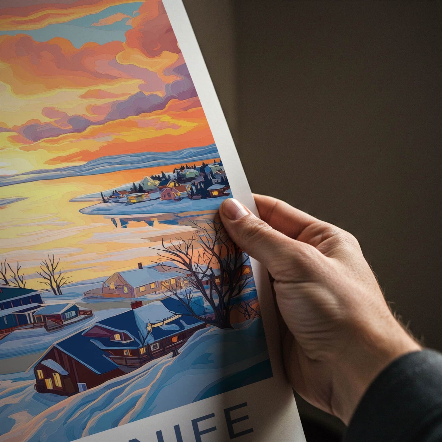 Yellowknife Poster - Canada Travel Art - Winter Lakeside Sunset Home Decor
