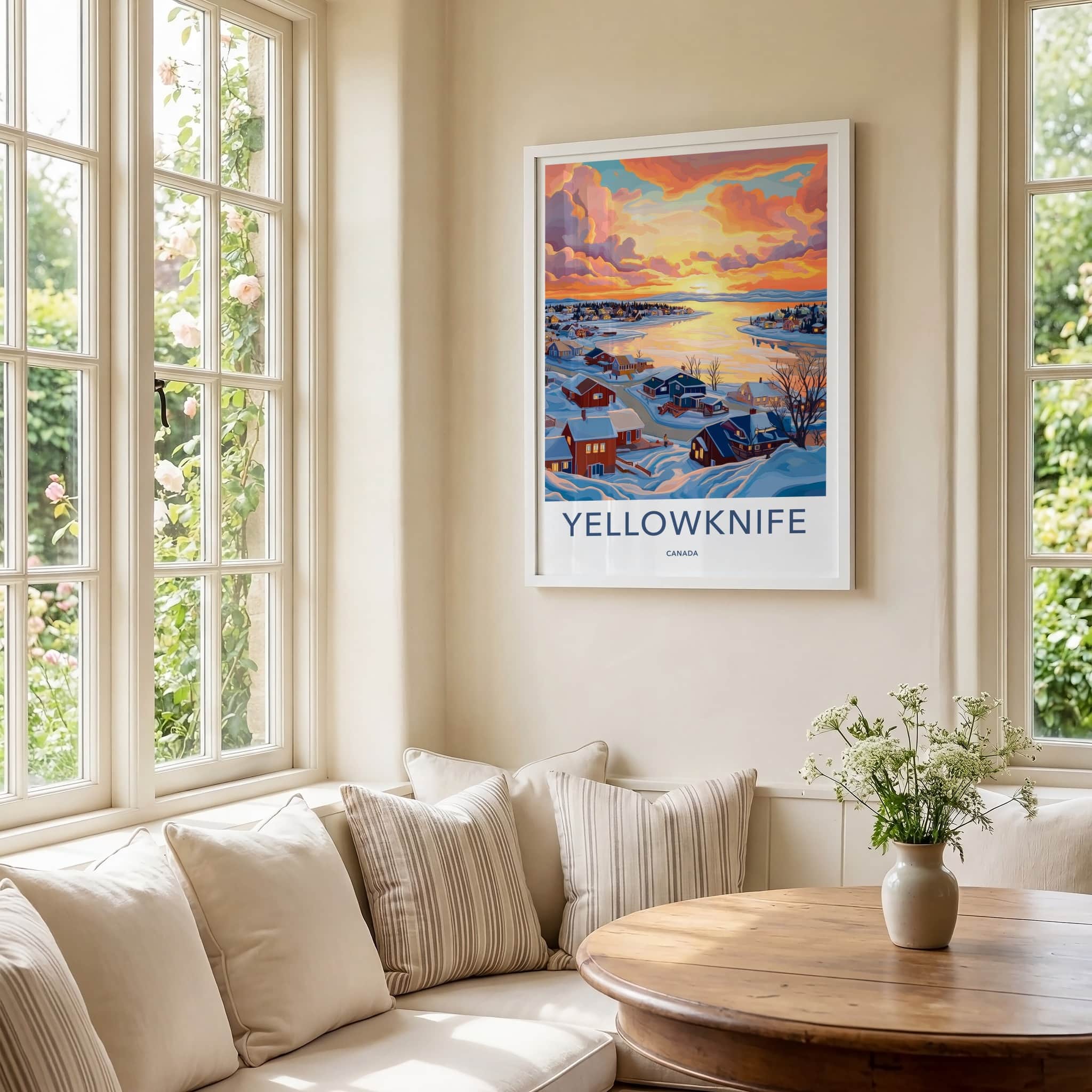 Yellowknife Poster - Canada Travel Art - Winter Lakeside Sunset Home Decor