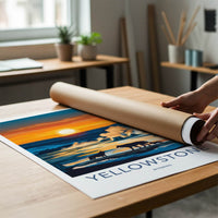 Yellowstone Poster - Wyoming Travel Art - Geysers Wildlife Sunset Home Decor
