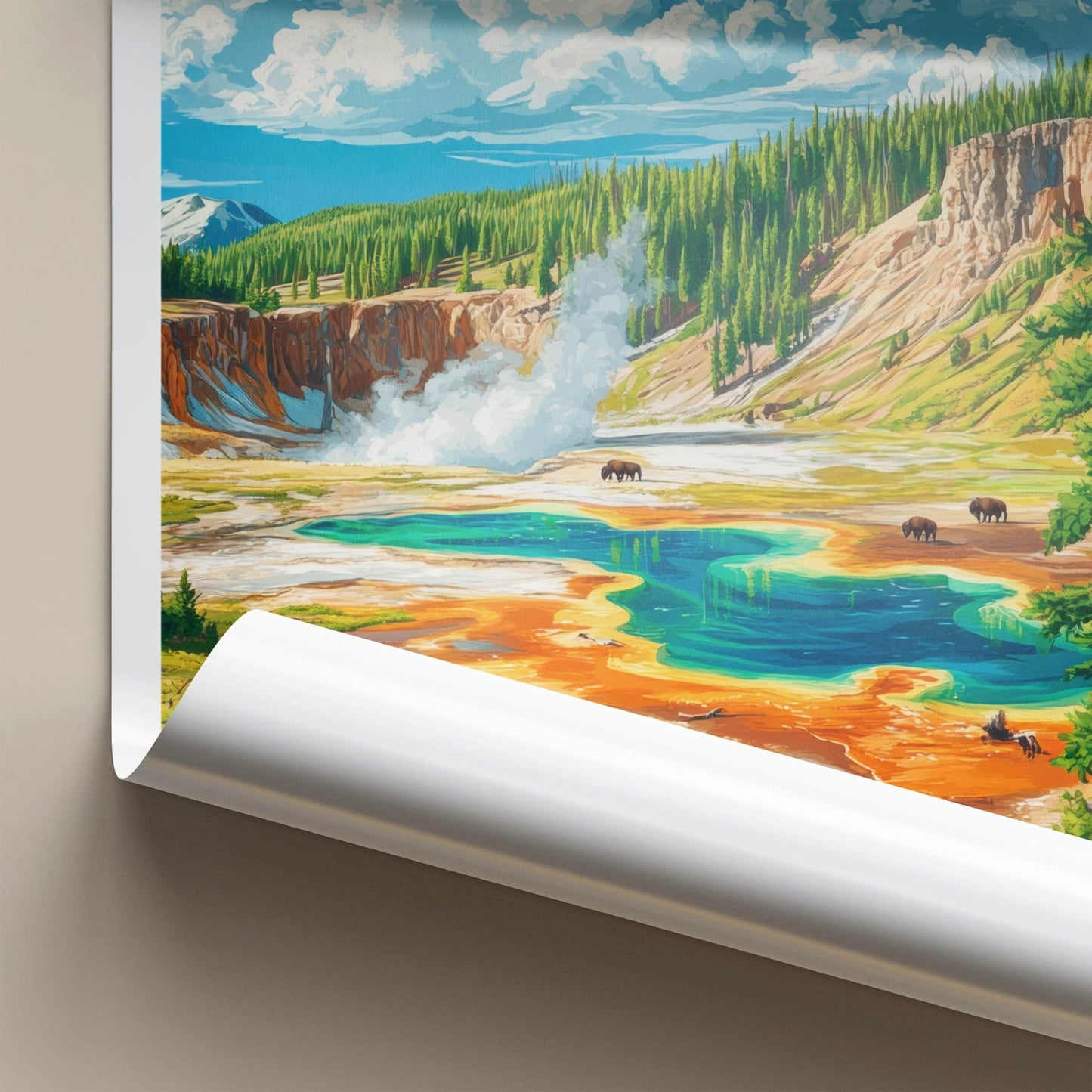 Yellowstone Poster - Wyoming Travel Print - Colorful Thermal Spring Home Decor