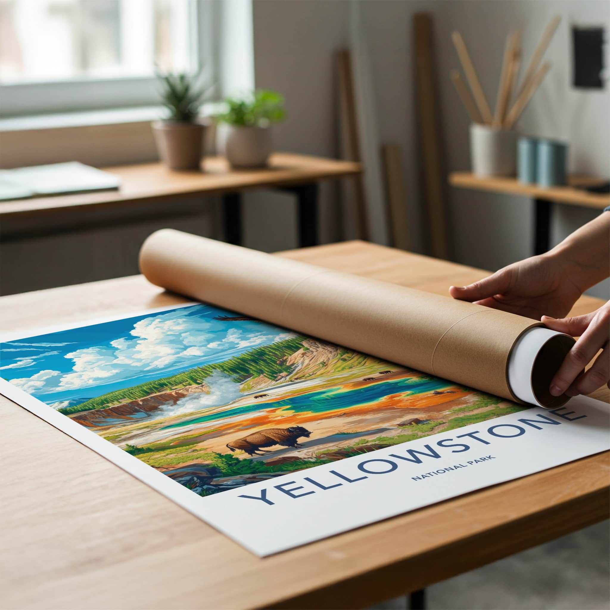 Yellowstone Poster - Wyoming Travel Print - Colorful Thermal Spring Home Decor