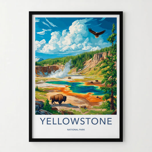Yellowstone Poster - Wyoming Travel Print - Colorful Thermal Spring Home Decor