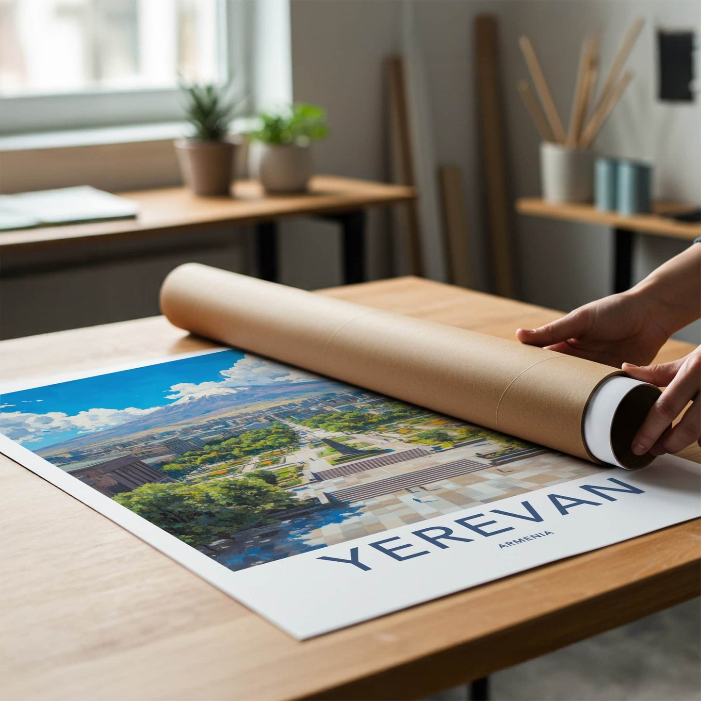 Yerevan Poster - Armenia Travel Art - City Plaza Ararat Home Decor