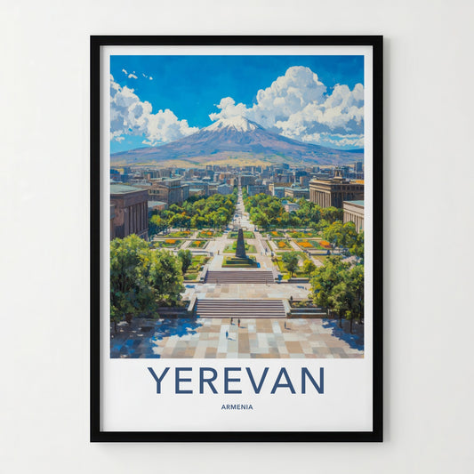 Yerevan Poster - Armenia Travel Art - City Plaza Ararat Home Decor