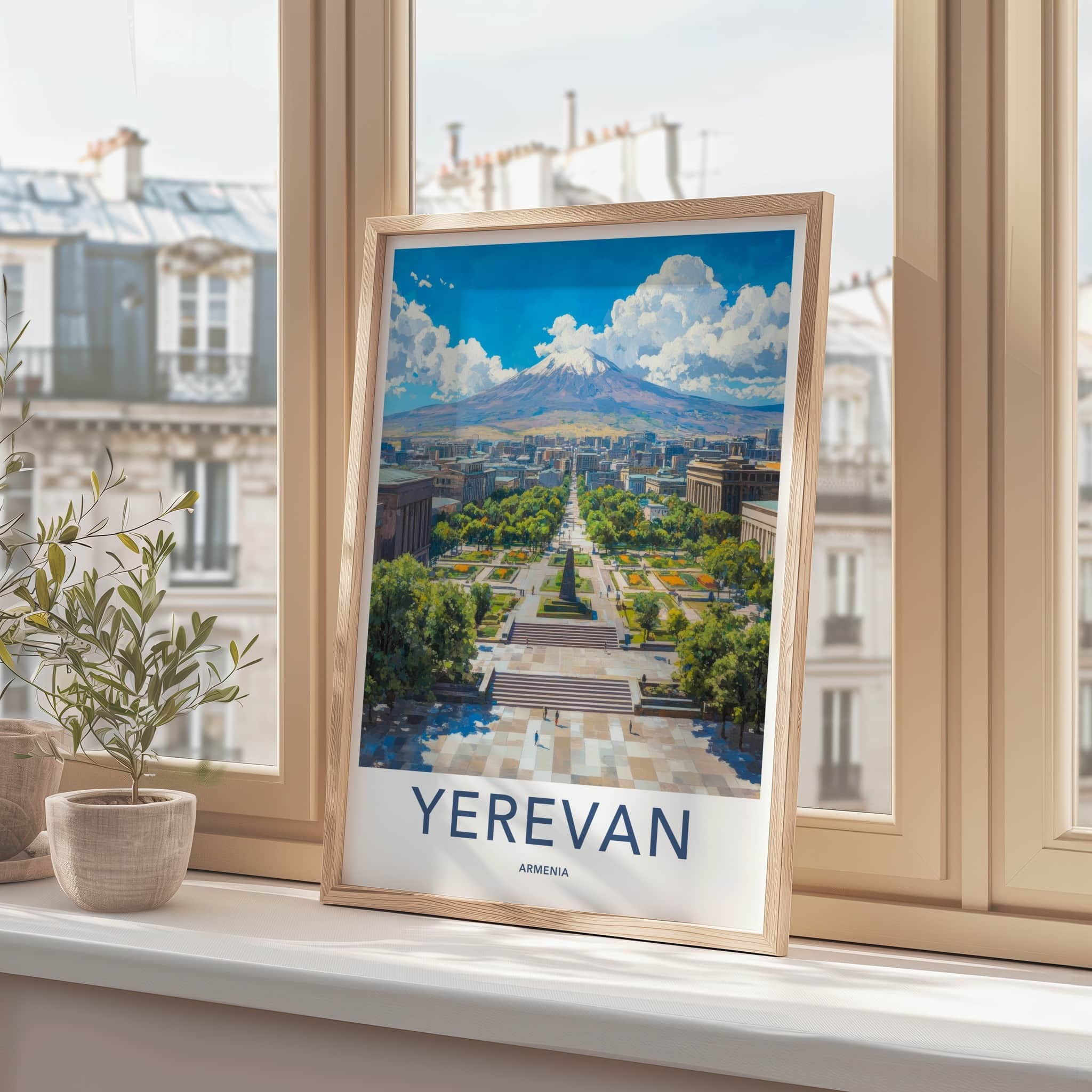 Yerevan Poster - Armenia Travel Art - City Plaza Ararat Home Decor