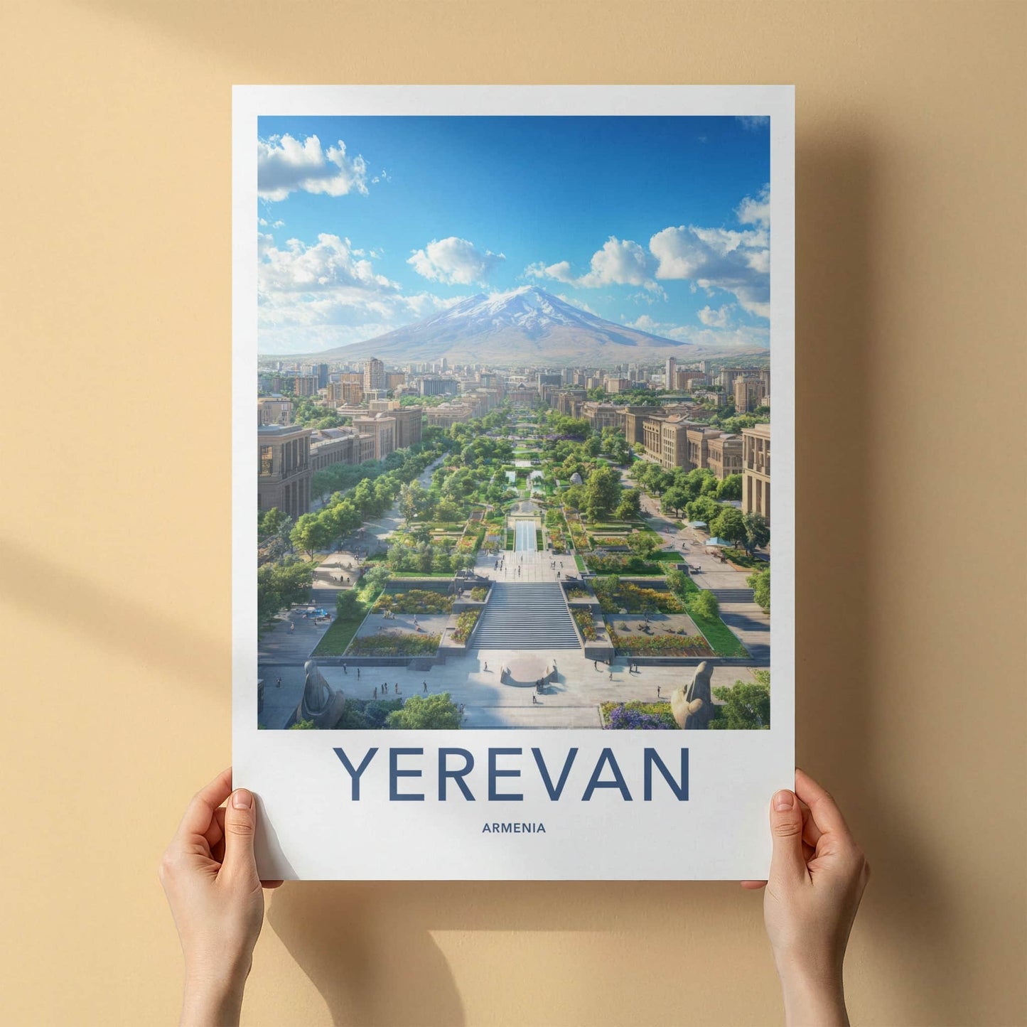 Yerevan Poster - Armenia Travel Art - Mountain City Cascade Home Decor