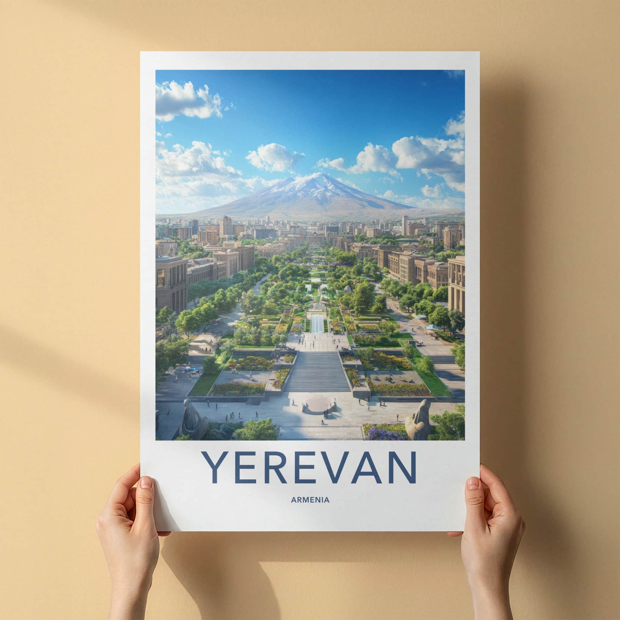 Yerevan Poster - Armenia Travel Art - Mountain City Cascade Home Decor