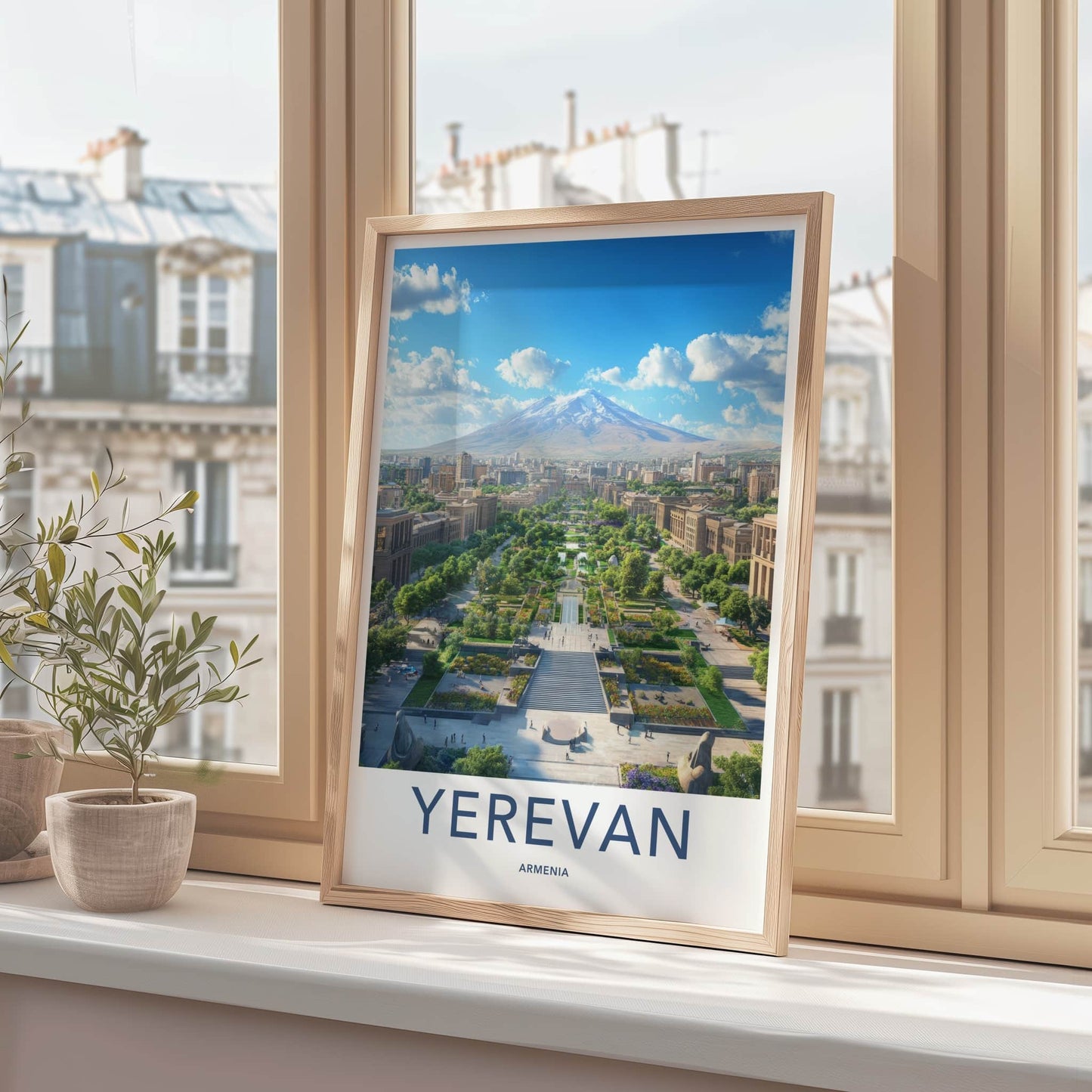 Yerevan Poster - Armenia Travel Art - Mountain City Cascade Home Decor