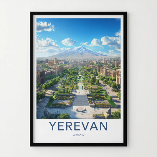 Yerevan Poster - Armenia Travel Art - Mountain City Cascade Home Decor