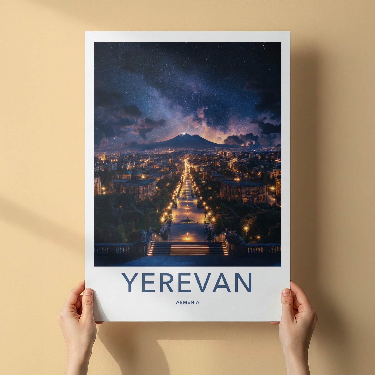 Yerevan Poster - Armenia Travel Art - Starry Mountain City Home Decor