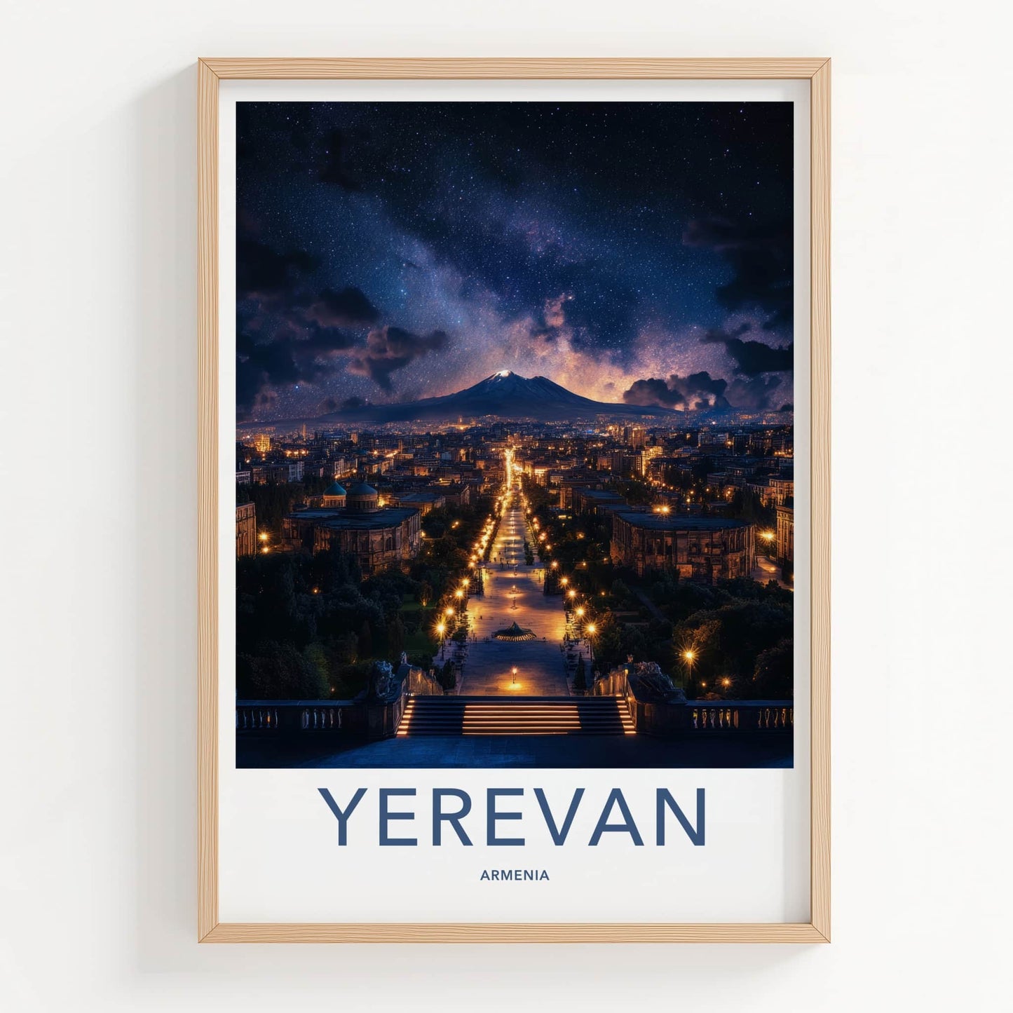 Yerevan Poster - Armenia Travel Art - Starry Mountain City Home Decor