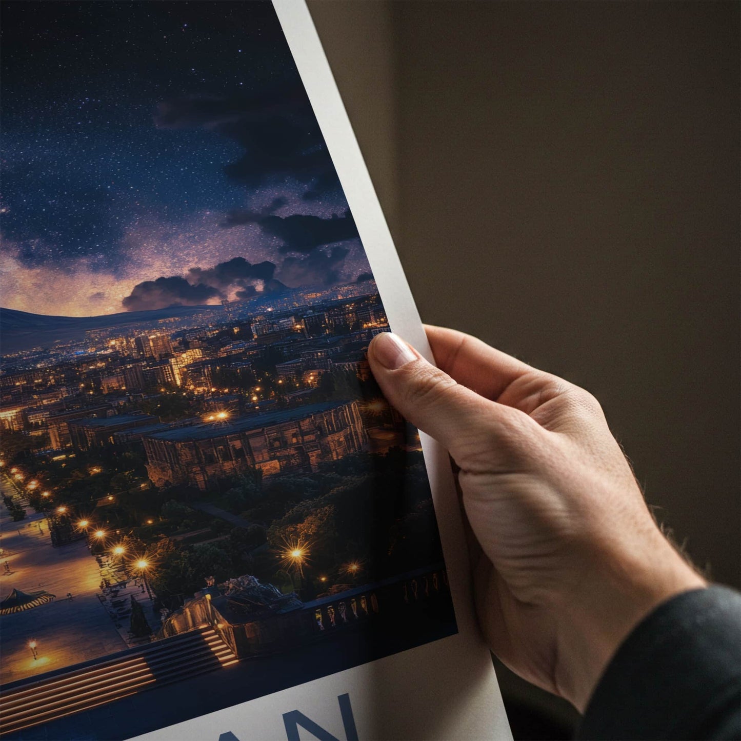 Yerevan Poster - Armenia Travel Art - Starry Mountain City Home Decor