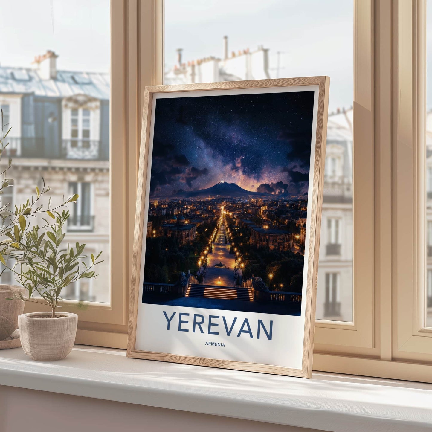 Yerevan Poster - Armenia Travel Art - Starry Mountain City Home Decor