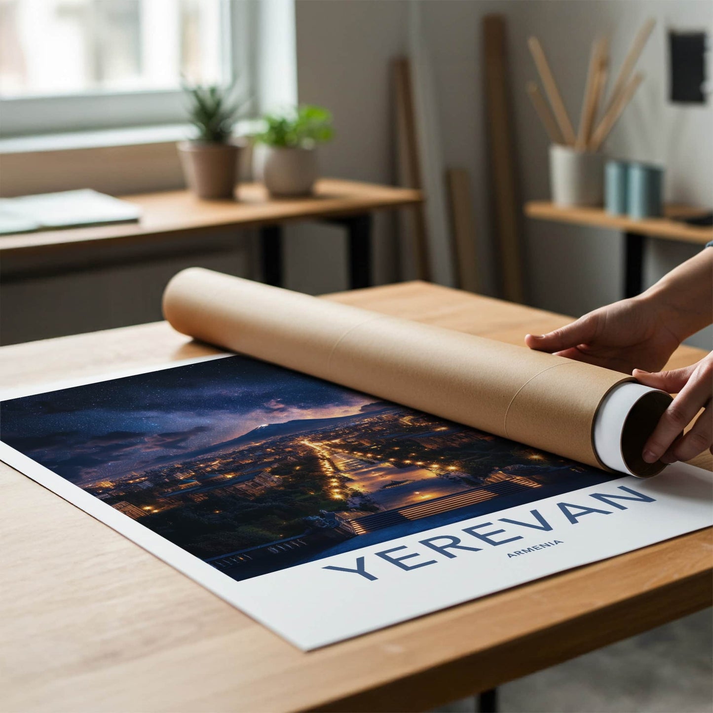 Yerevan Poster - Armenia Travel Art - Starry Mountain City Home Decor