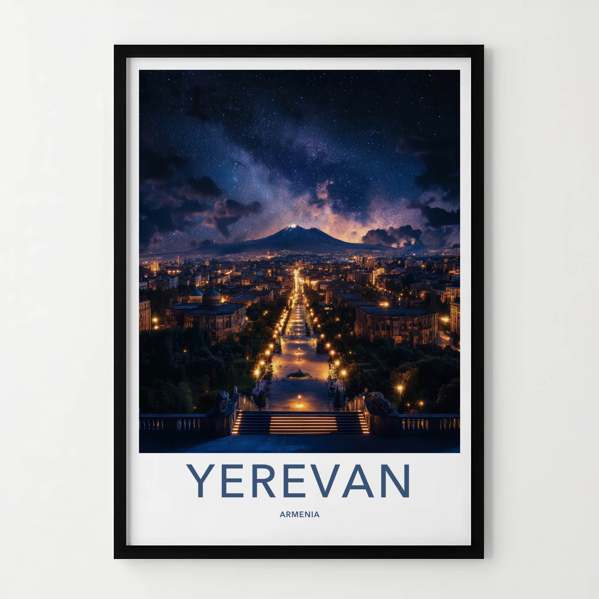 Yerevan Poster - Armenia Travel Art - Starry Mountain City Home Decor