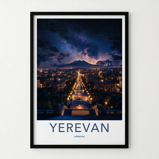 Yerevan Poster - Armenia Travel Art - Starry Mountain City Home Decor