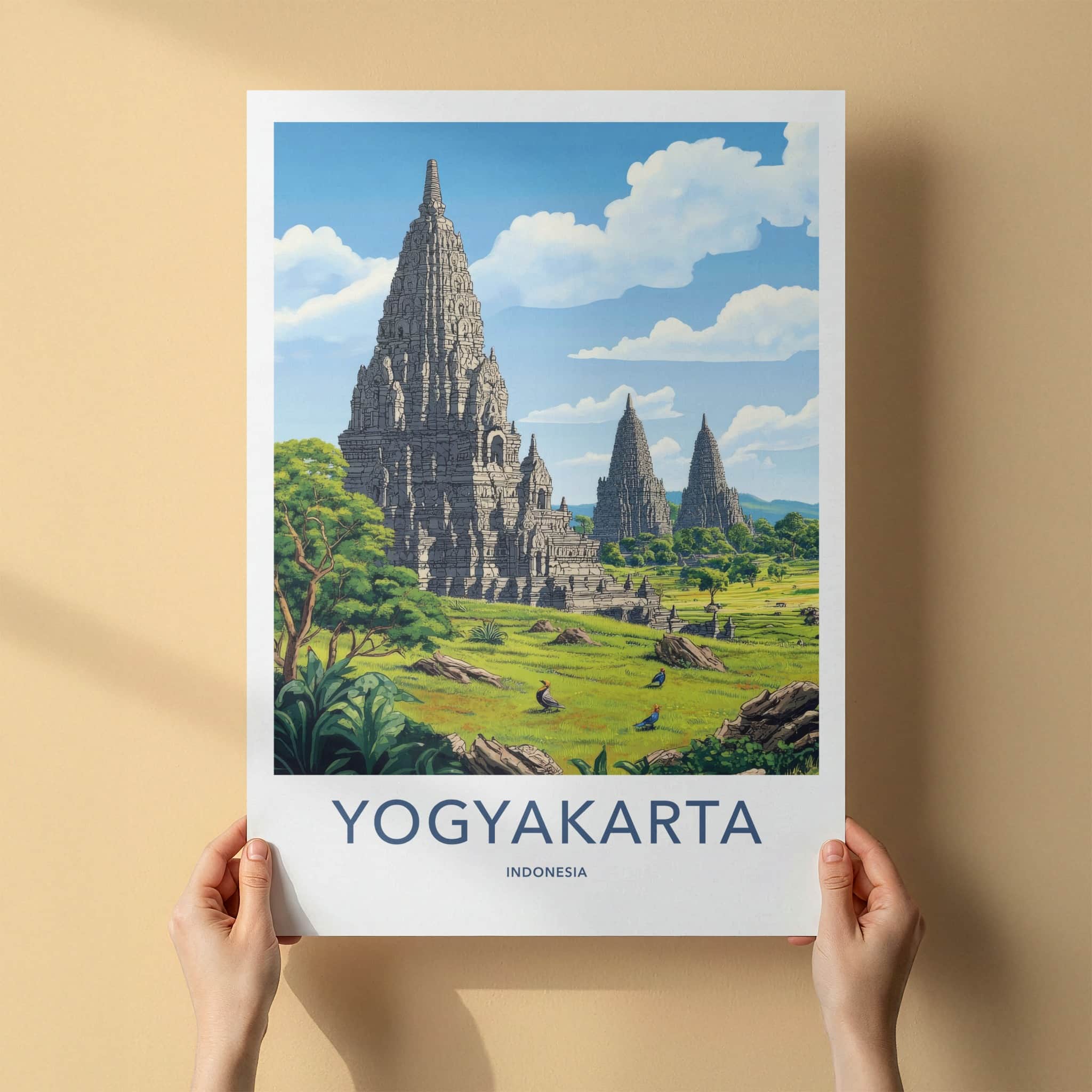 Yogyakarta Poster - Indonesia Travel Art - Ancient Stone Temples Wall Decor