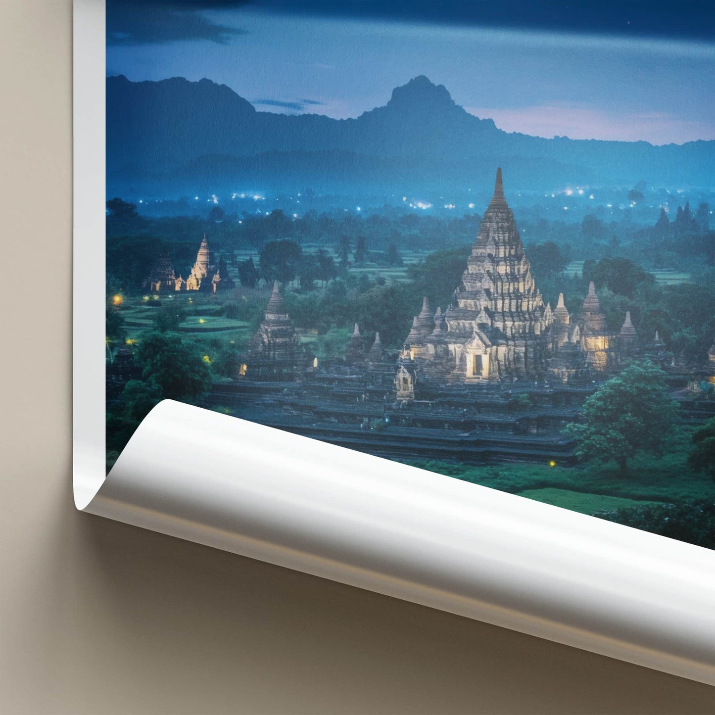 Yogyakarta Poster - Indonesia Travel Art - Ancient Temple Moonlight Wall Decor