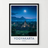 Yogyakarta Poster - Indonesia Travel Art - Ancient Temple Moonlight Wall Decor