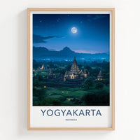 Yogyakarta Poster - Indonesia Travel Art - Ancient Temple Moonlight Wall Decor