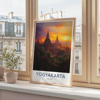 Yogyakarta Poster - Indonesia Travel Art - Ancient Temple Sunset Home Decor