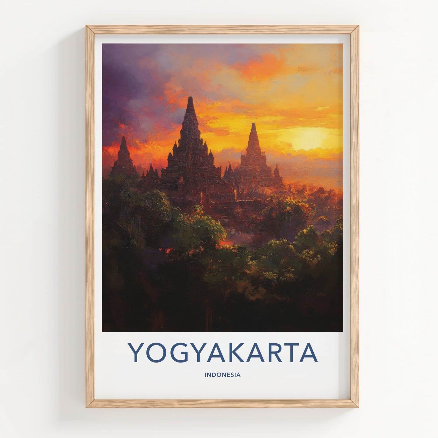 Yogyakarta Poster - Indonesia Travel Art - Ancient Temple Sunset Home Decor