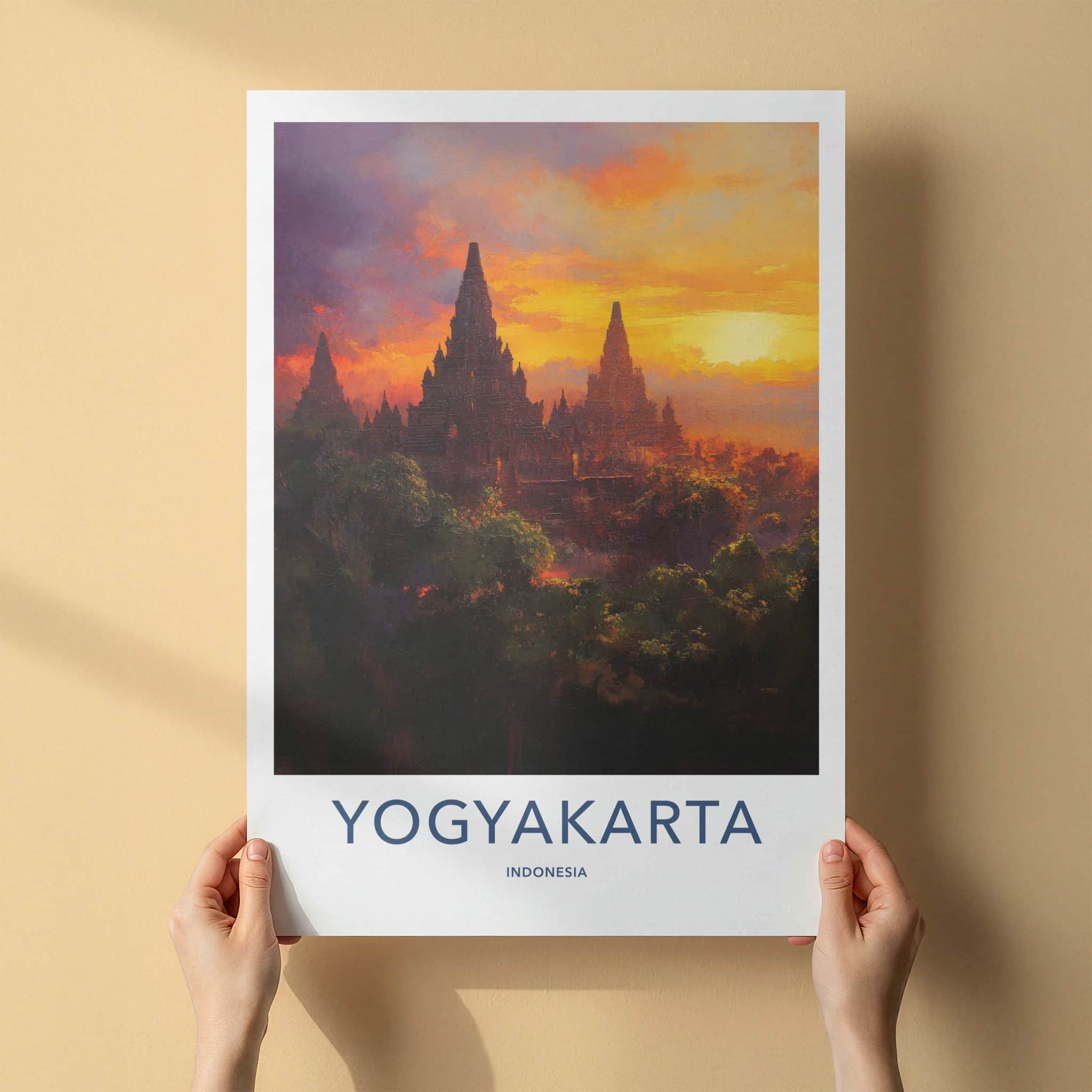 Yogyakarta Poster - Indonesia Travel Art - Ancient Temple Sunset Home Decor