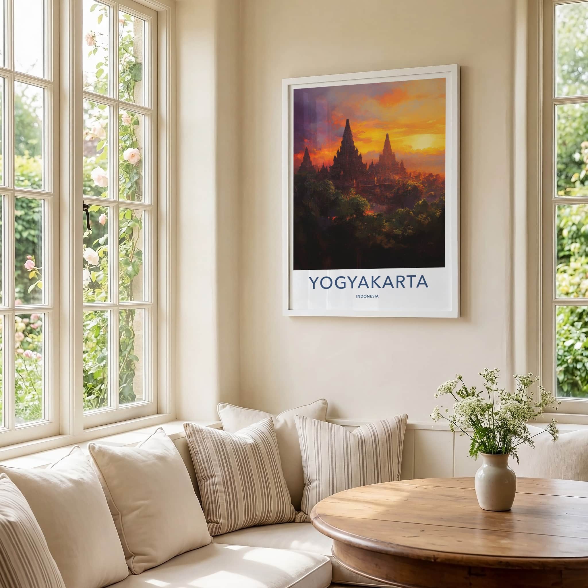 Yogyakarta Poster - Indonesia Travel Art - Ancient Temple Sunset Home Decor