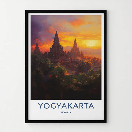 Yogyakarta Poster - Indonesia Travel Art - Ancient Temple Sunset Home Decor