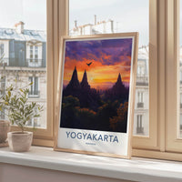 Yogyakarta Poster - Indonesia Travel Art - Ancient Temple Sunset Home Decor