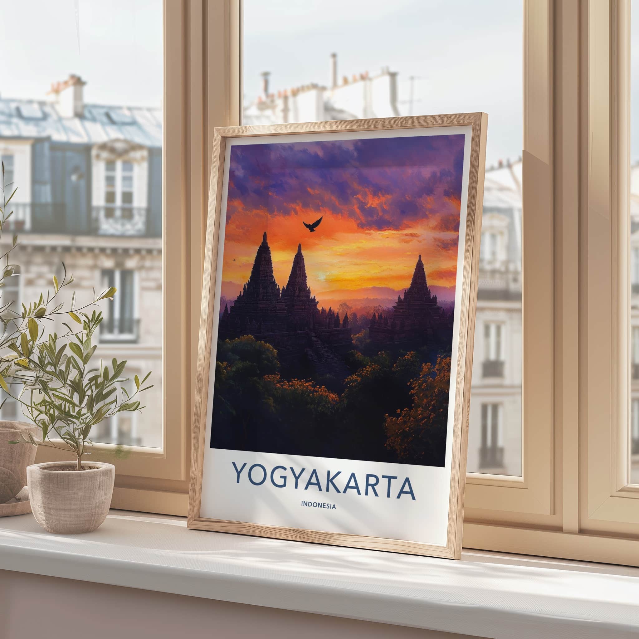 Yogyakarta Poster - Indonesia Travel Art - Ancient Temple Sunset Home Decor