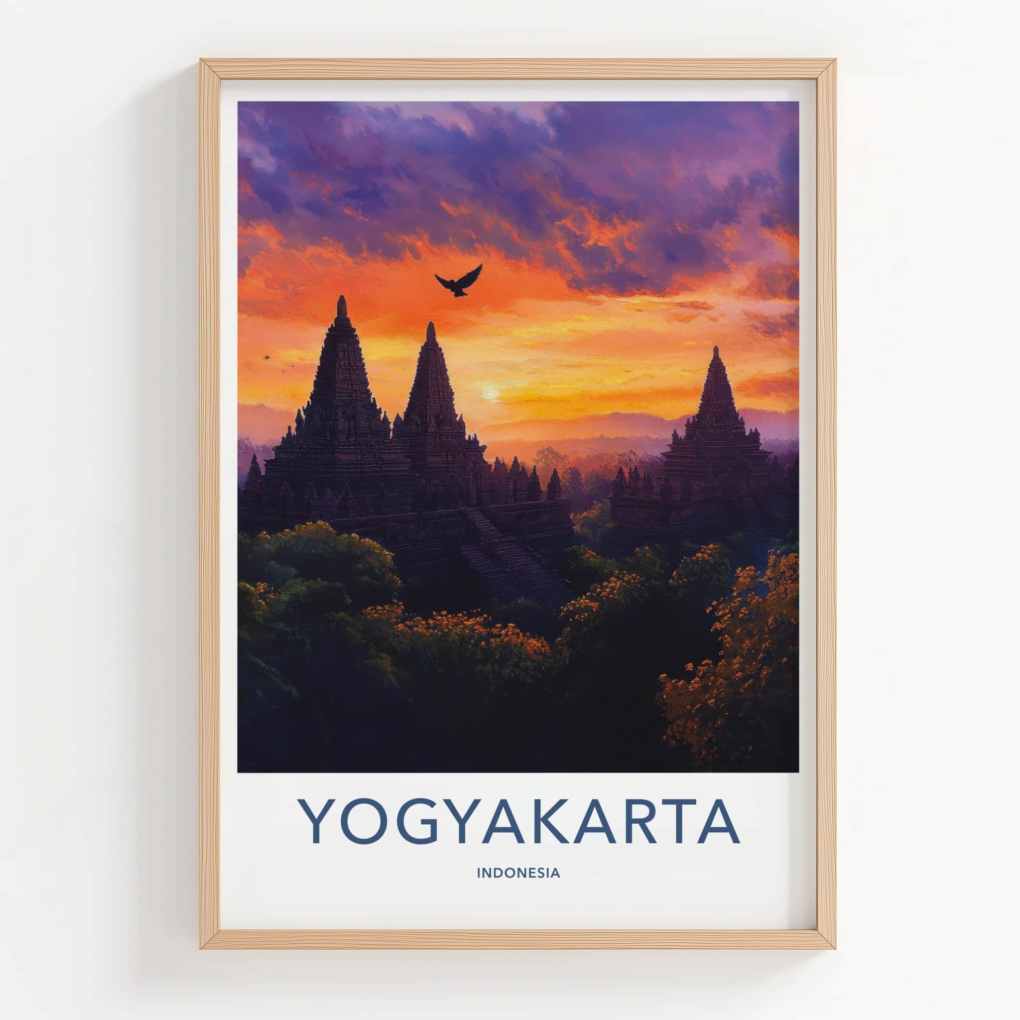 Yogyakarta Poster - Indonesia Travel Art - Ancient Temple Sunset Home Decor
