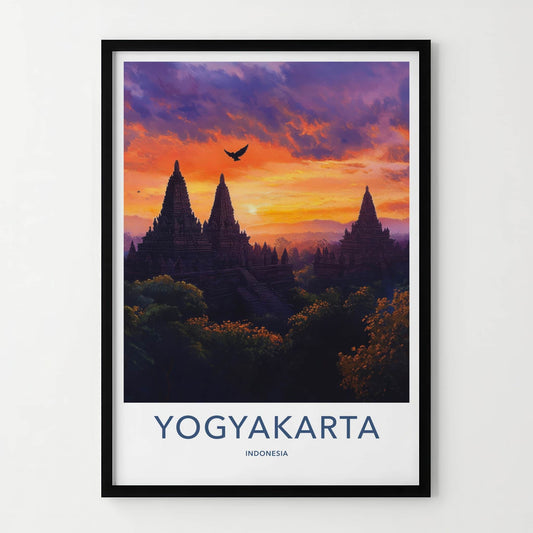 Yogyakarta Poster - Indonesia Travel Art - Ancient Temple Sunset Home Decor