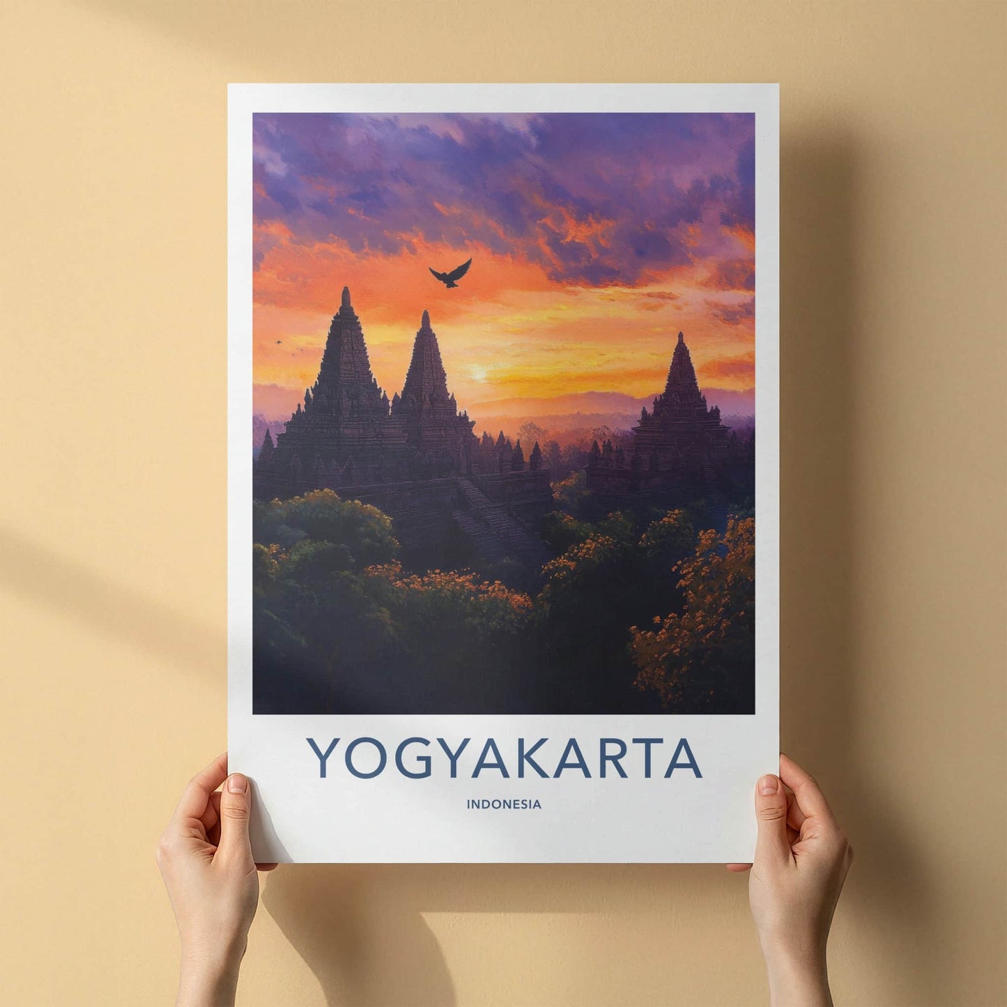 Yogyakarta Poster - Indonesia Travel Art - Ancient Temple Sunset Home Decor
