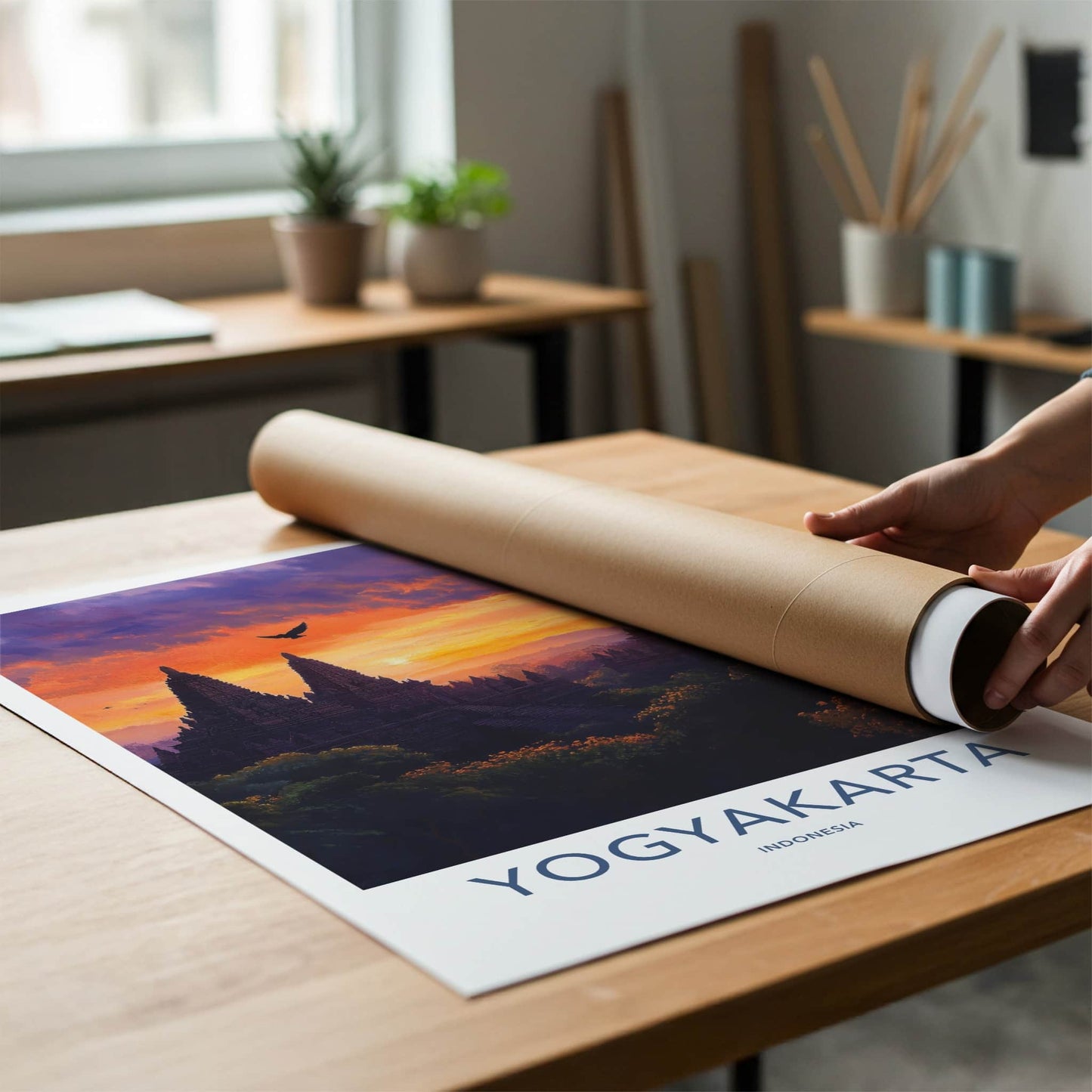 Yogyakarta Poster - Indonesia Travel Art - Ancient Temple Sunset Home Decor