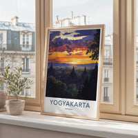 Yogyakarta Poster - Indonesia Travel Art - Ancient Temple Sunset Home Decor