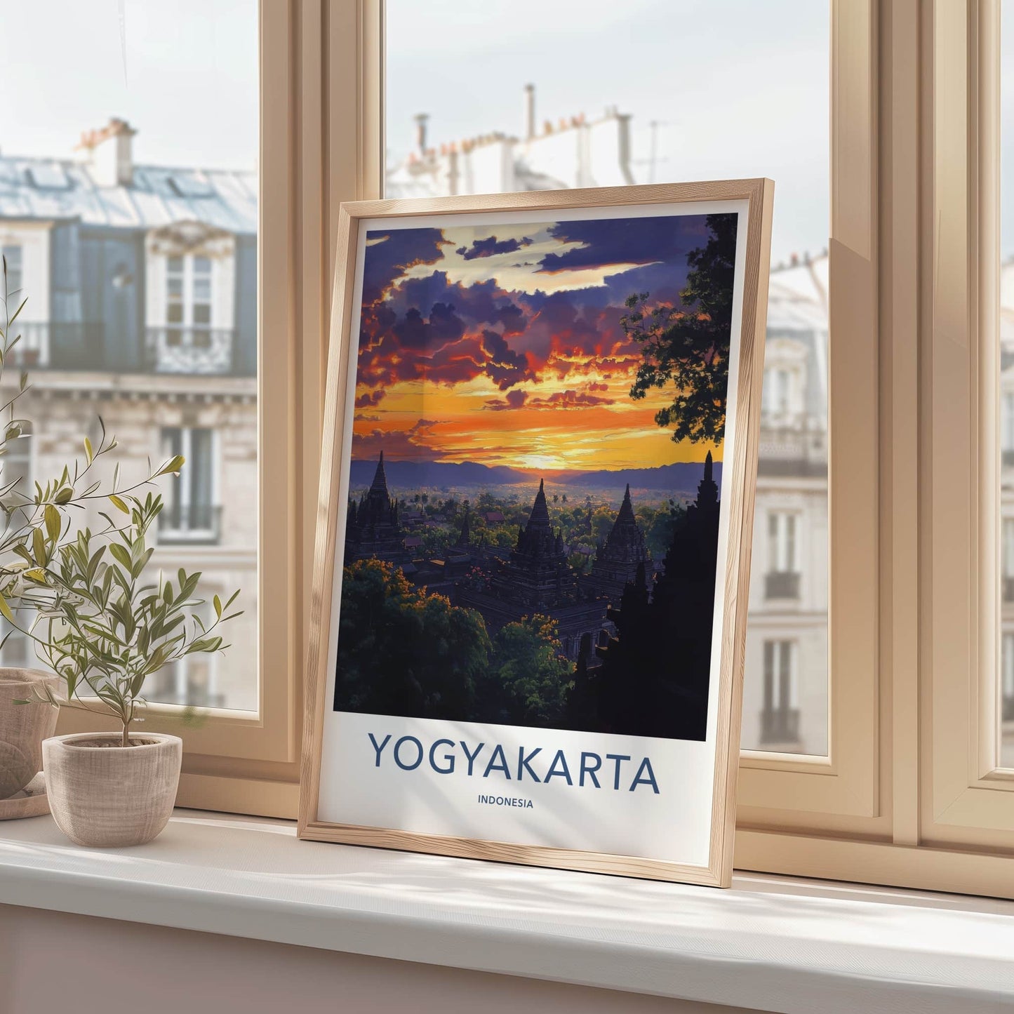 Yogyakarta Poster - Indonesia Travel Art - Ancient Temple Sunset Home Decor