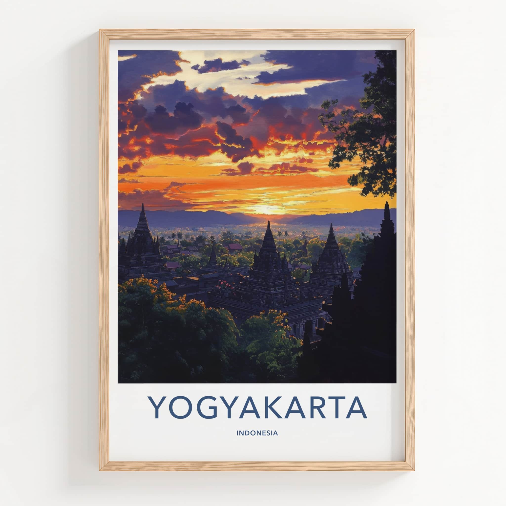 Yogyakarta Poster - Indonesia Travel Art - Ancient Temple Sunset Home Decor