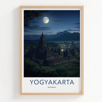 Yogyakarta Poster - Indonesia Travel Art - Moonlit Temple Complex Home Decor