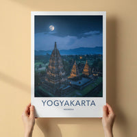 Yogyakarta Poster - Indonesia Travel Art - Moonlit Temple Complex Home Decor