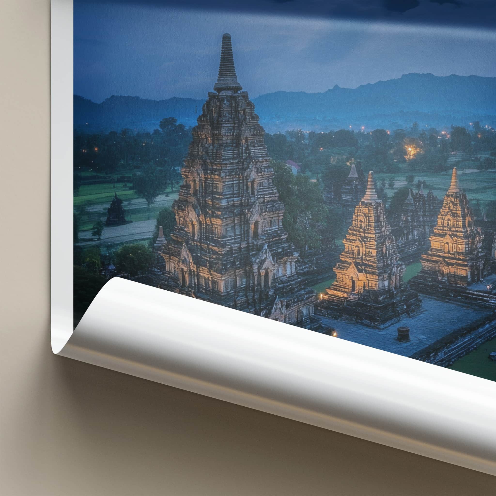 Yogyakarta Poster - Indonesia Travel Art - Moonlit Temple Complex Home Decor